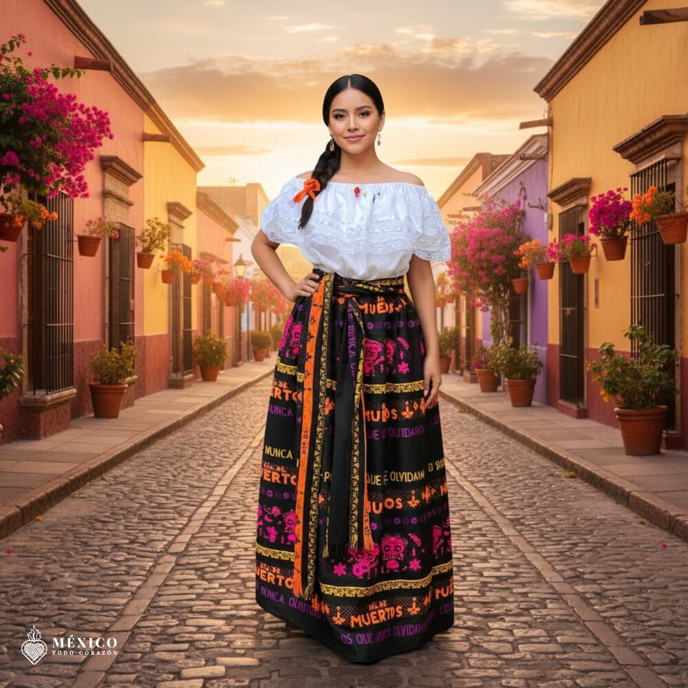 Traditional Mexican Floral Cambaya Dress Set – Handmade Three-Pieces S to XLarge
